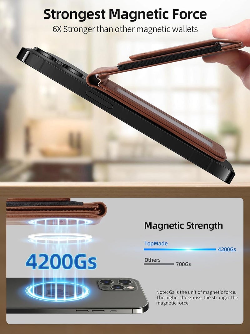 TopMade for MagSafe Wallet Stand with Money Clip, Works with Apple Find My, Magnetic Wallet for iPhone 17/16/15/14/13/12 Series, for iPhone Wallet with Finder Tracker, Brown(Black Elastic Band) - Image 2